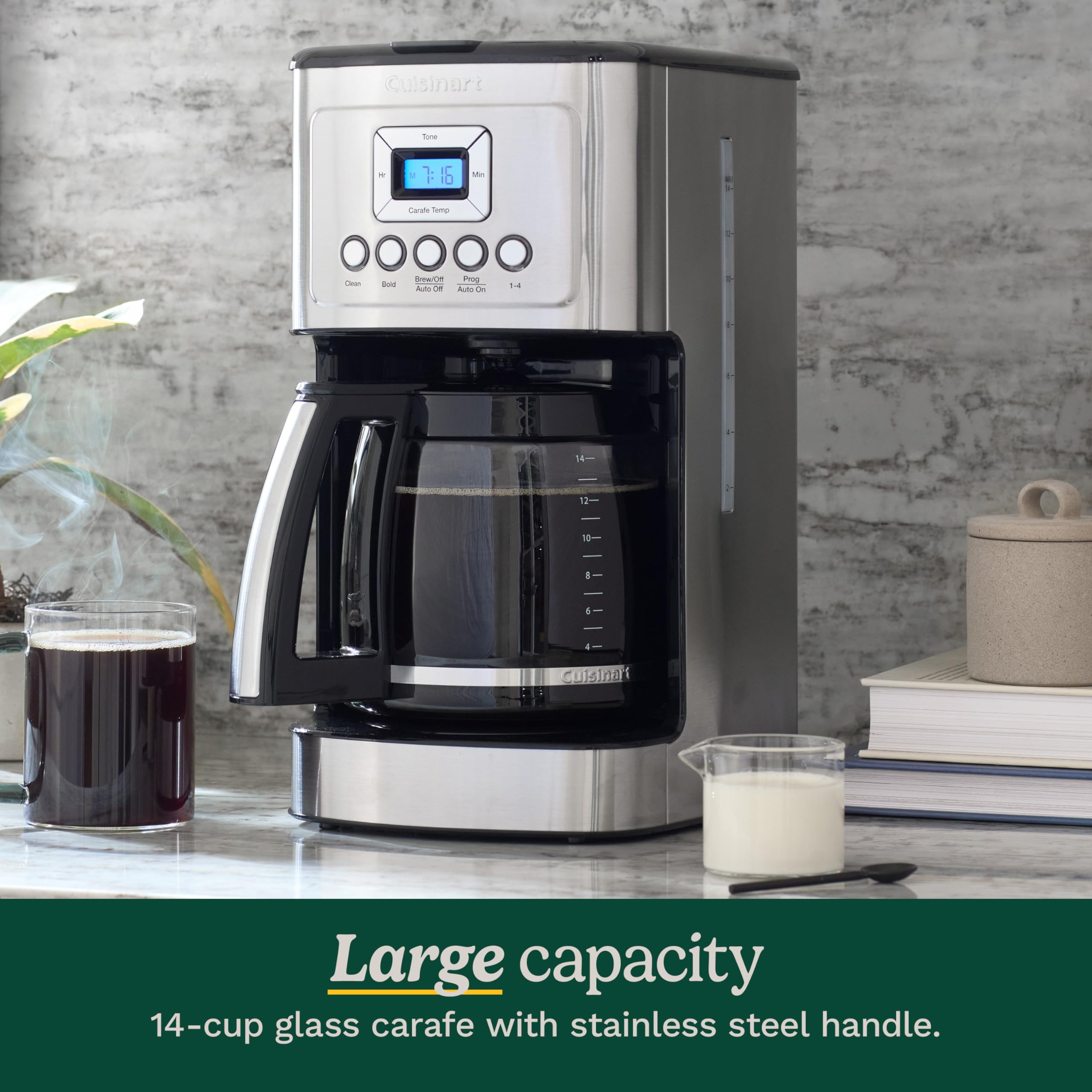 Cuisinart 14-Cup Programmable Drip Coffee Maker with Glass Carafe, Black/Stainless