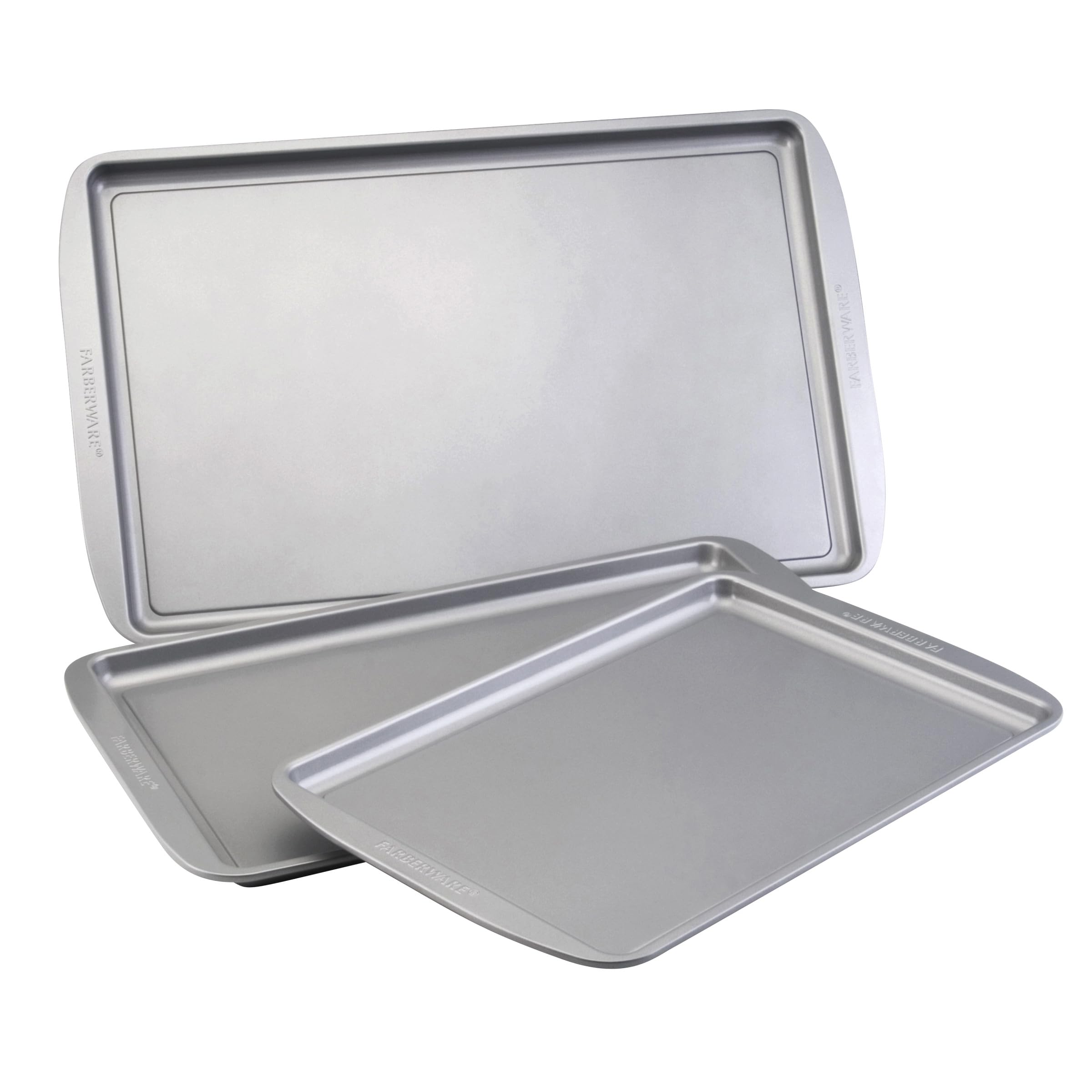 Farberware Nonstick Steel Cookie Sheet Baking Pan Set, 3-Piece Assorted Sizes, Gray