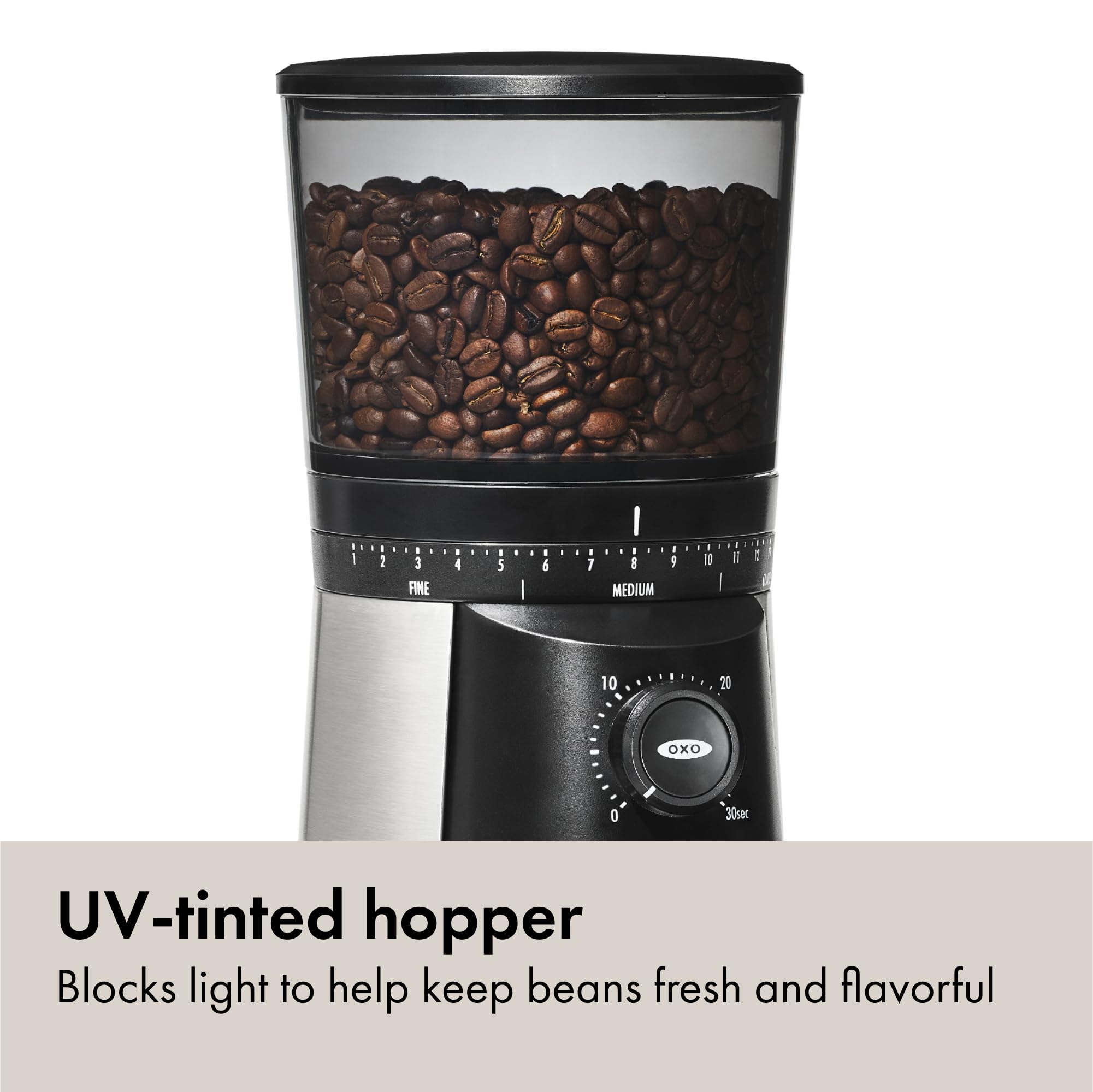 OXO Brew Conical Burr Coffee Grinder with One-Touch Start, Stainless Steel