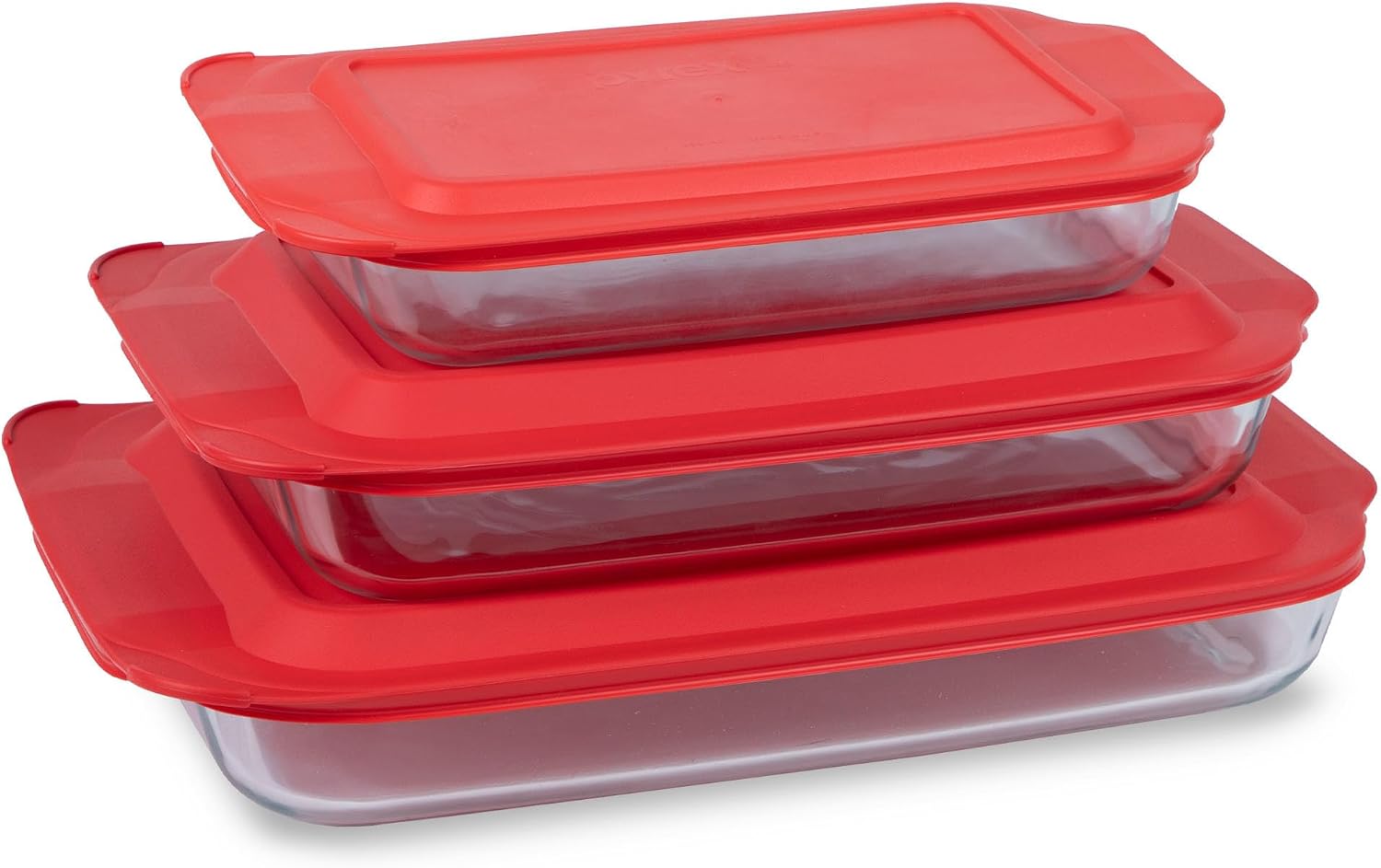 Pyrex Easy Grab Borosilicate Glass Bakeware Set with Extended Handles, 3-Piece, Clear